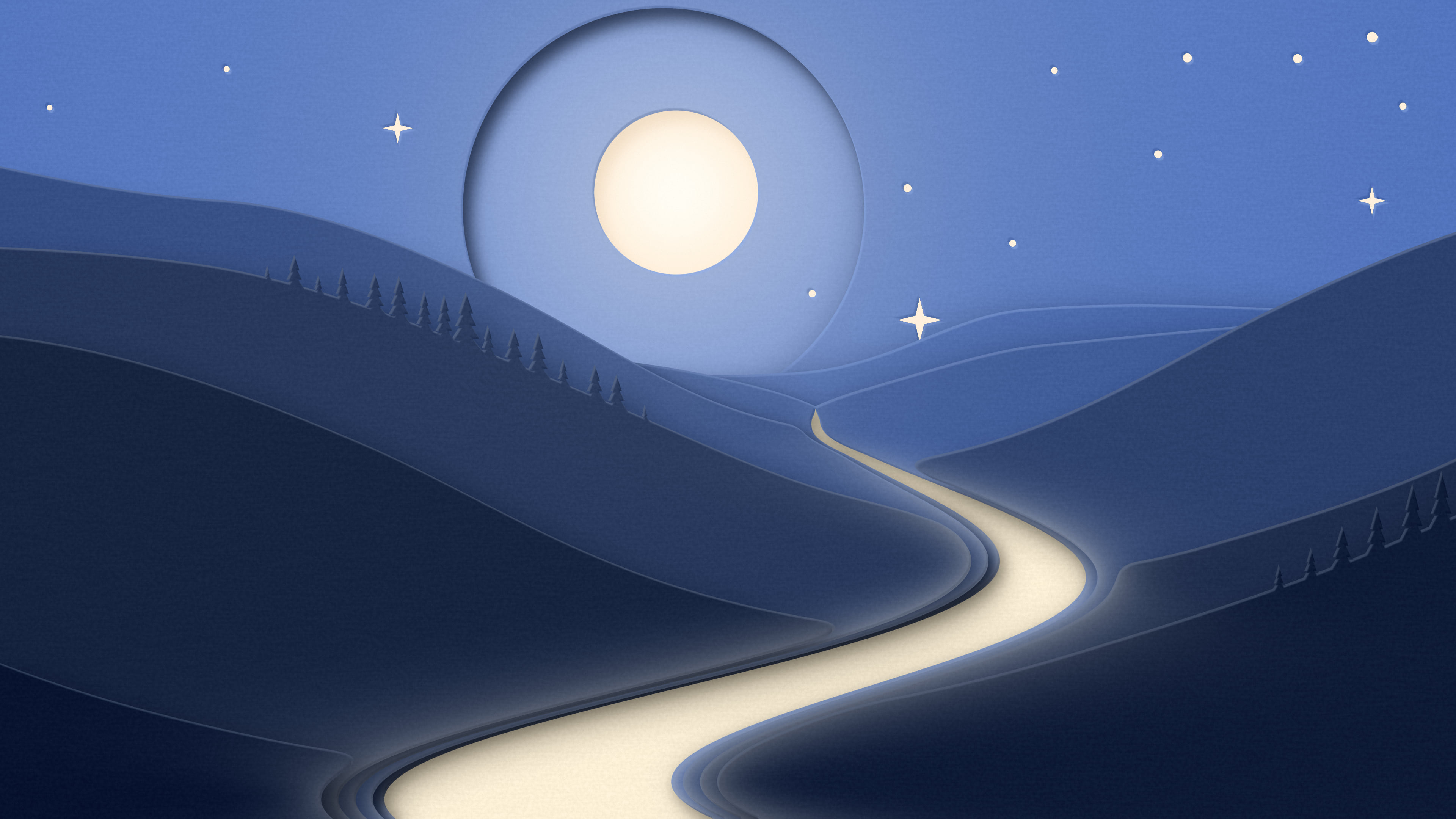 Navy 3D Paper Cut River Valley desktop wallpaper in 4K