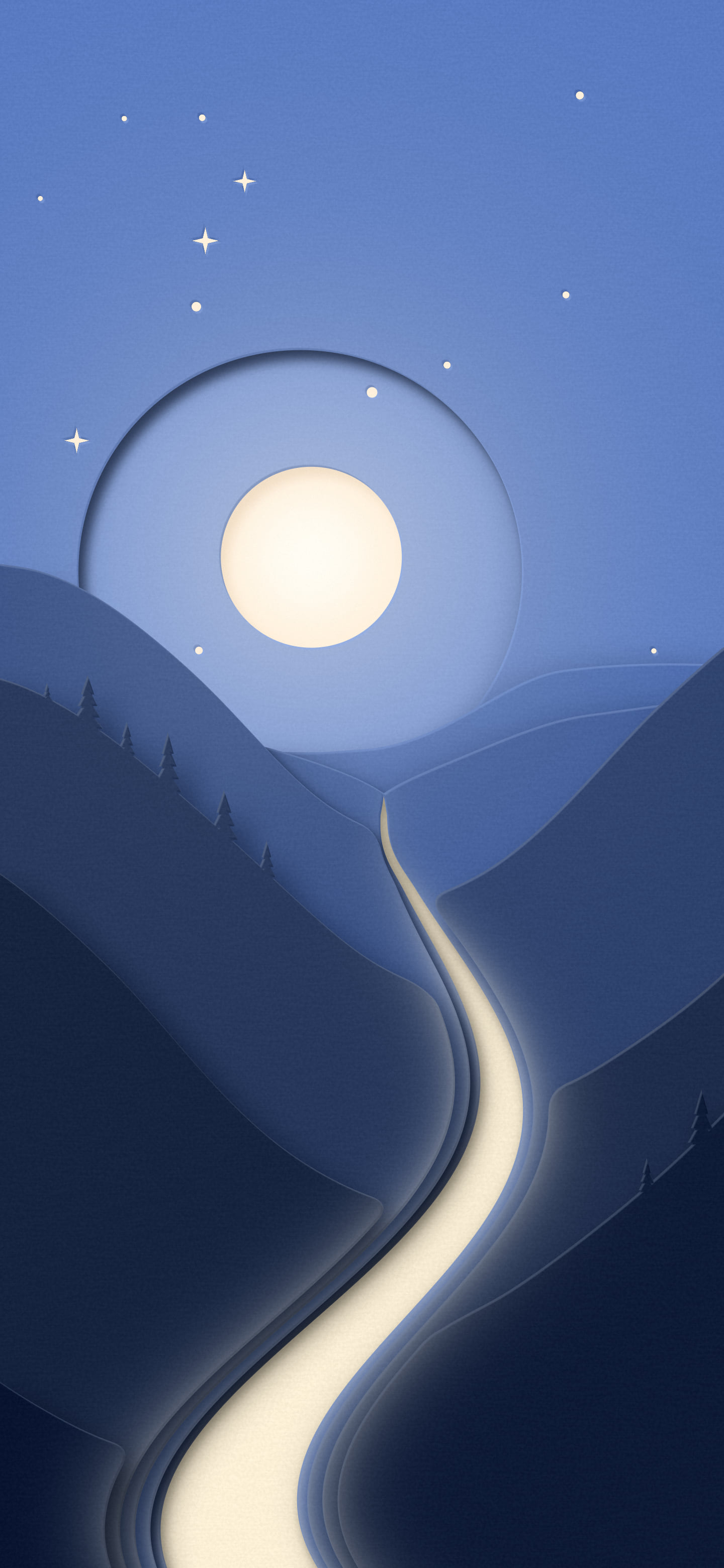 Navy 3D Paper Cut River Valley wallpaper for iPhone and Android