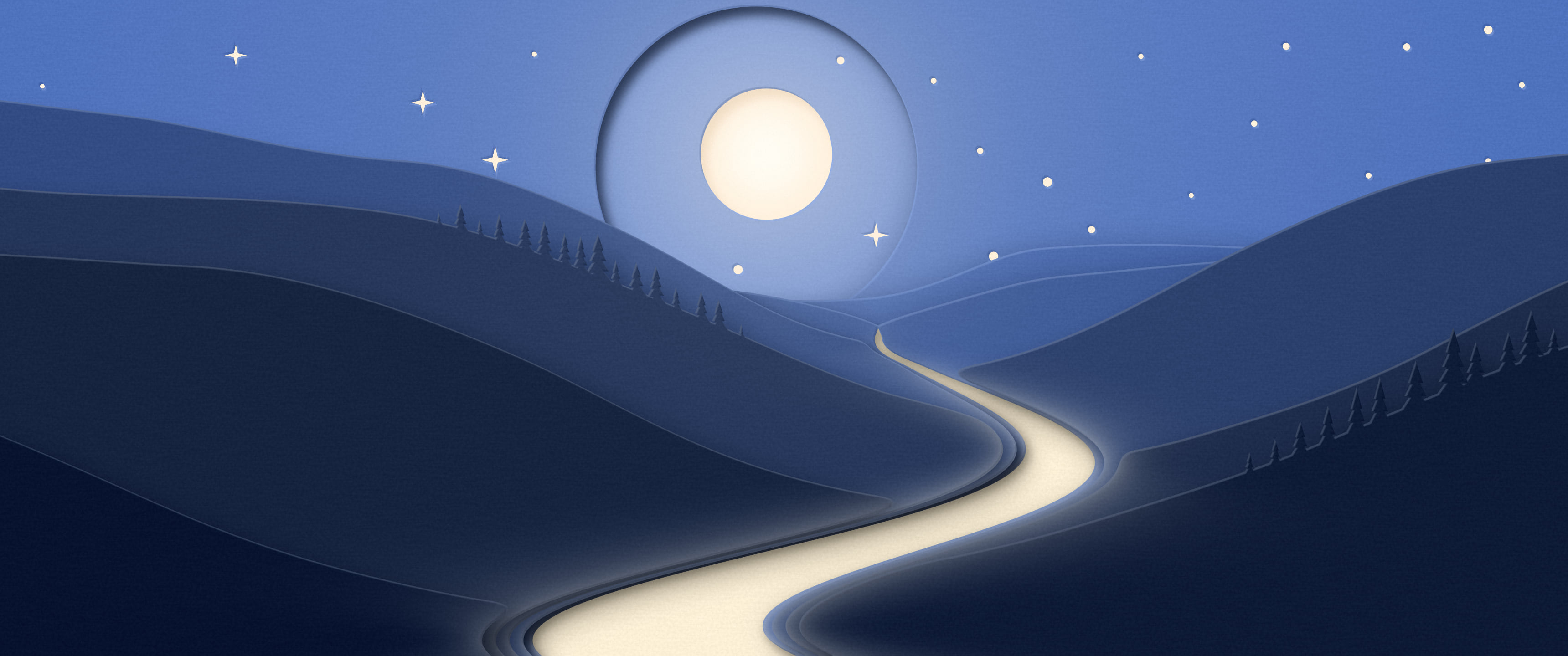 Navy 3D Paper Cut River Valley ultrawide wallpaper, 3440 × 1440