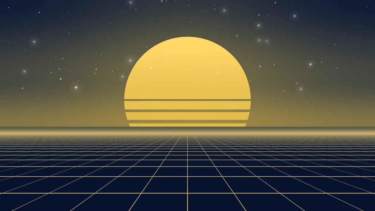 Navy and Gold Synthwave Grid Sunset desktop wallpaper in 4K