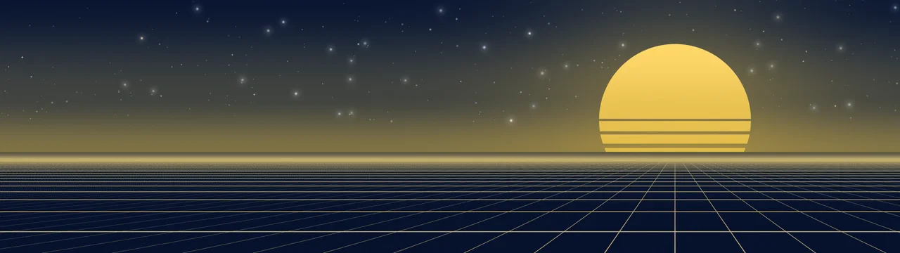 Navy and Gold Synthwave Grid Sunset dual monitor wallpaper, 7680 × 2160