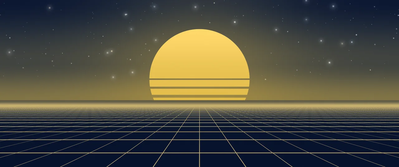 Navy and Gold Synthwave Grid Sunset ultrawide wallpaper, 3440 × 1440