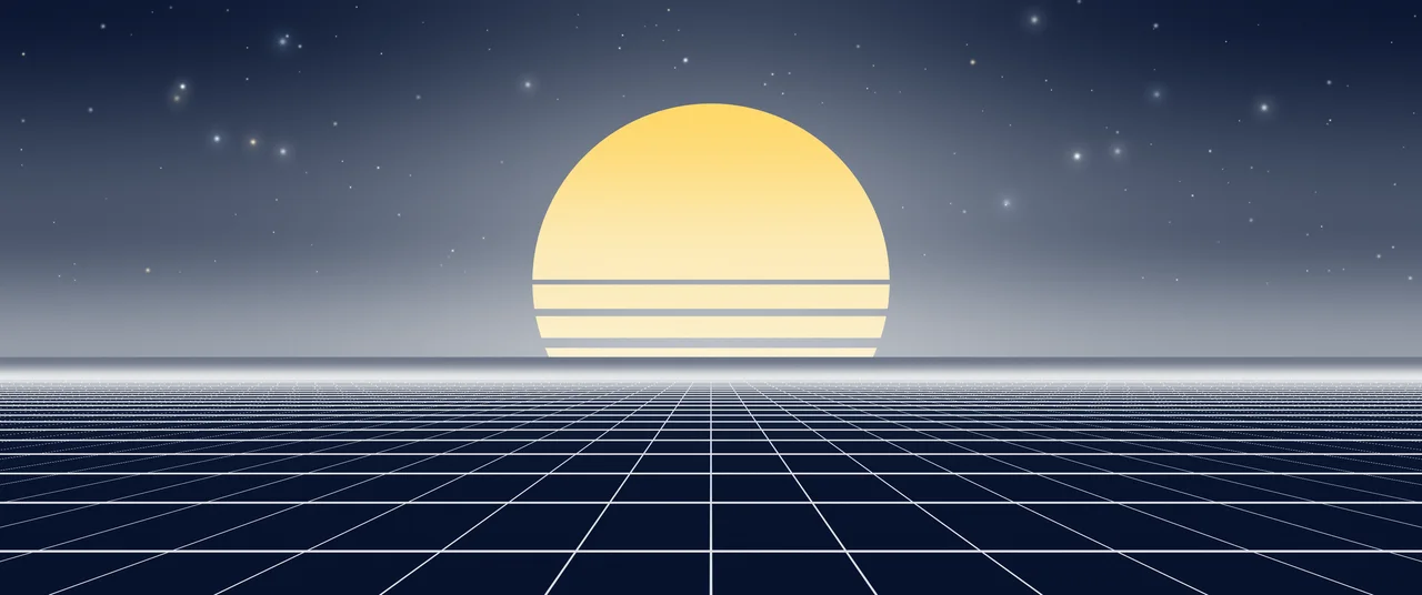Navy and White Synthwave Grid Sunset ultrawide wallpaper, 3440 × 1440