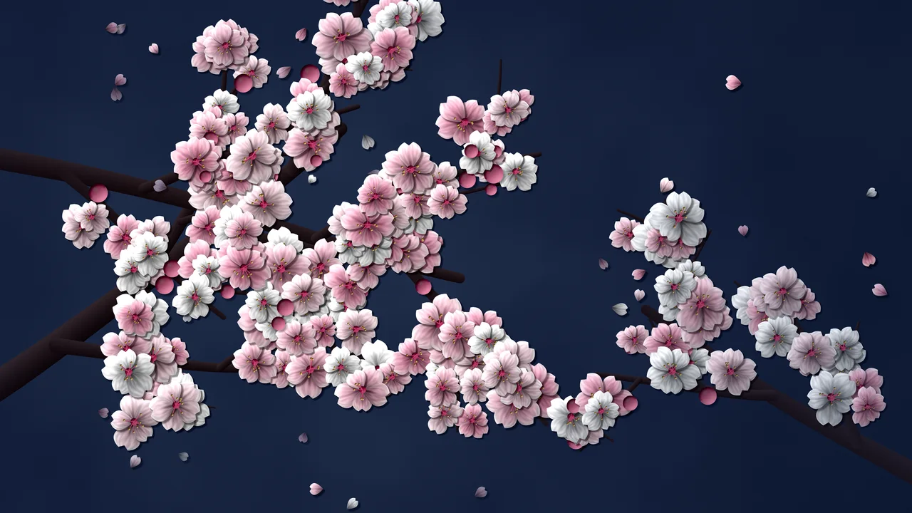 Navy Blossom Branch Pattern desktop wallpaper in 4K
