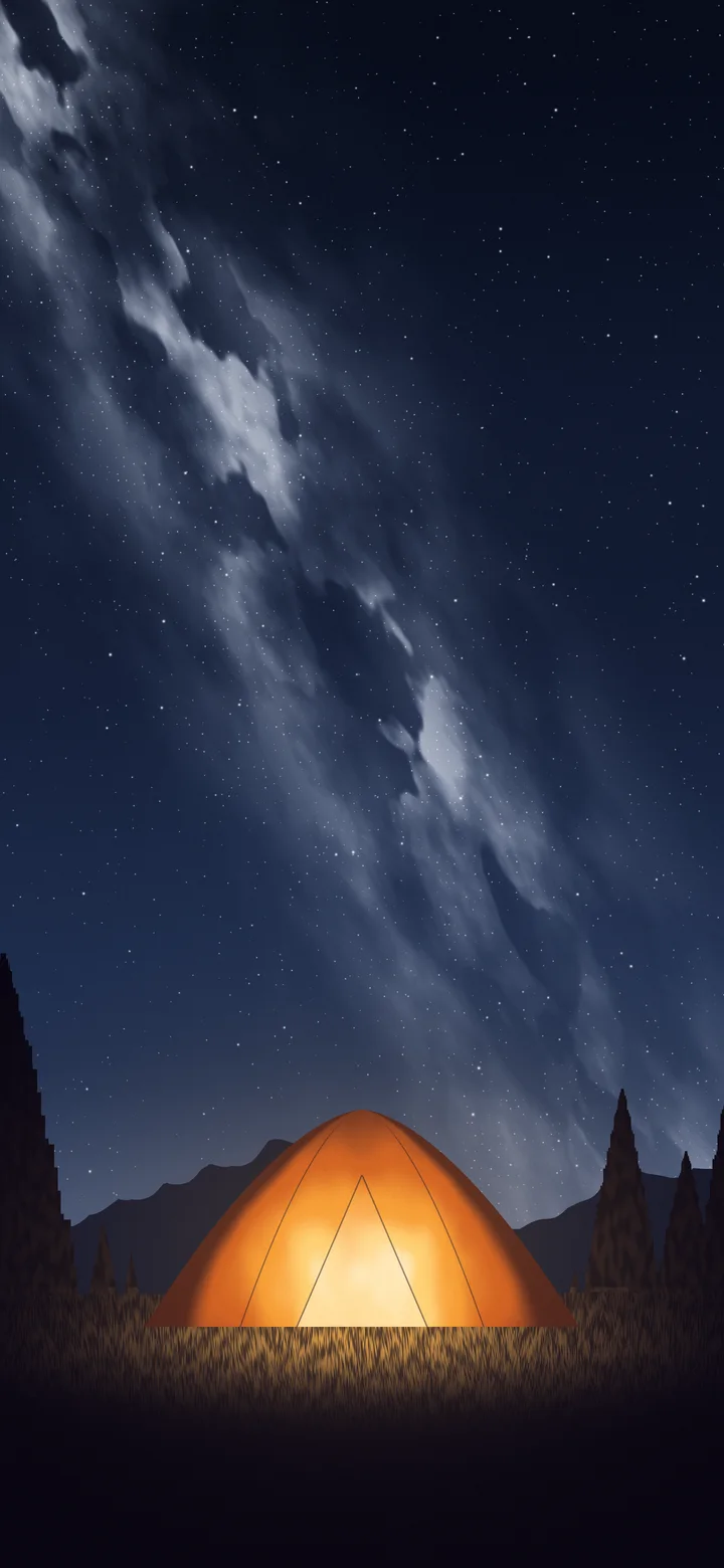 Navy Camping Tent Under the Milky Way wallpaper for iPhone and Android