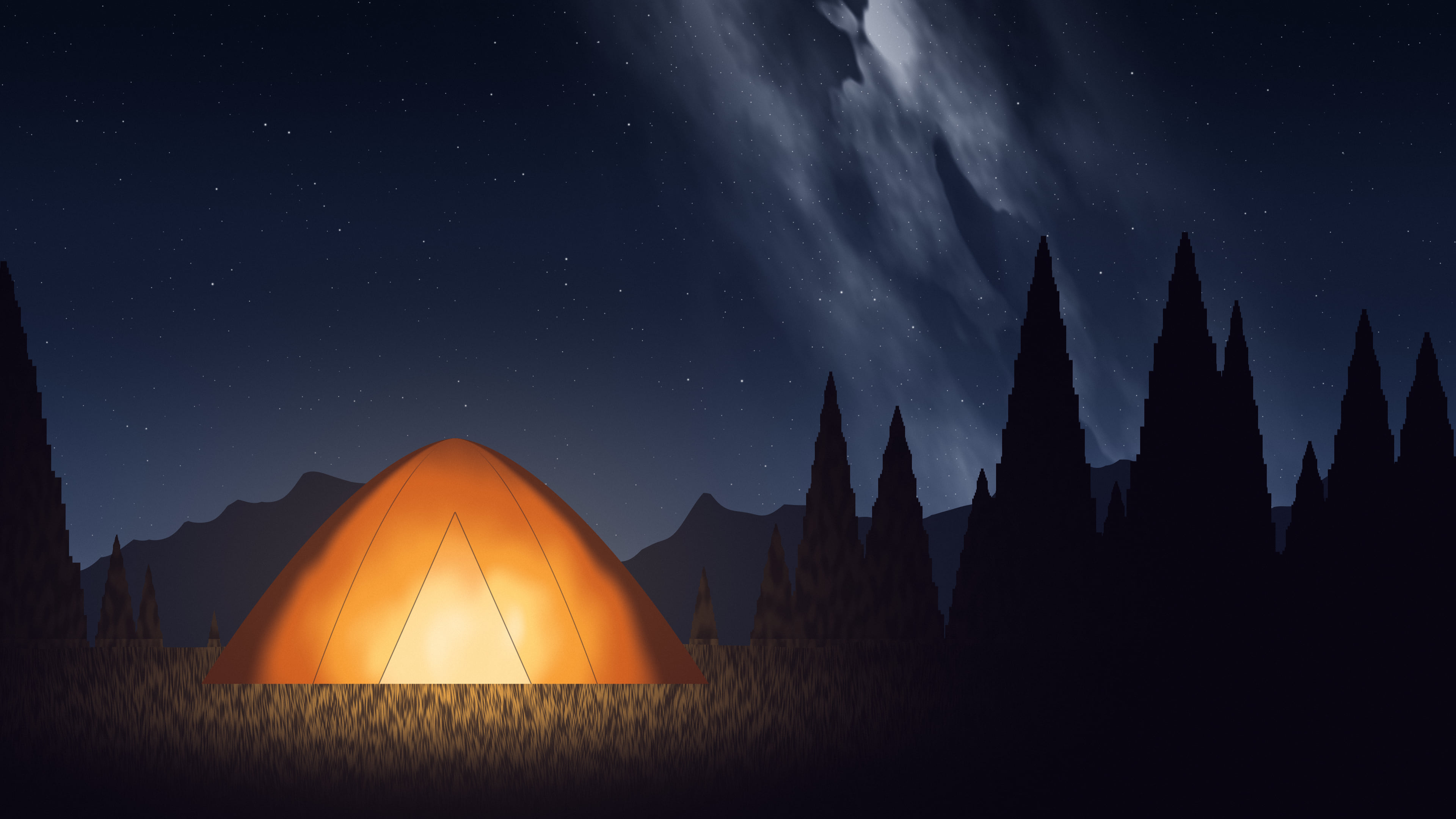 Navy Camping Tent Under the Milky Way desktop wallpaper in 4K