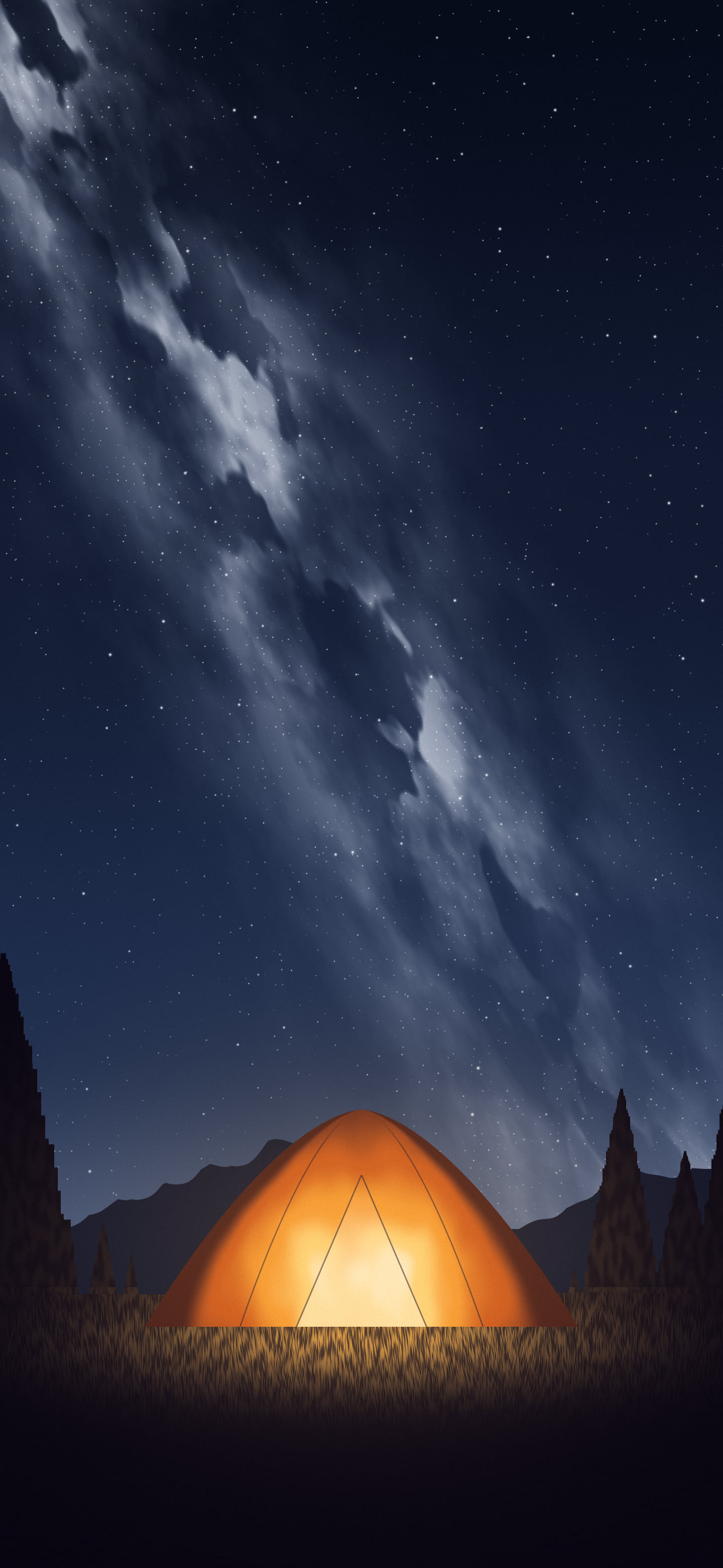 Navy Camping Tent Under the Milky Way wallpaper for iPhone and Android