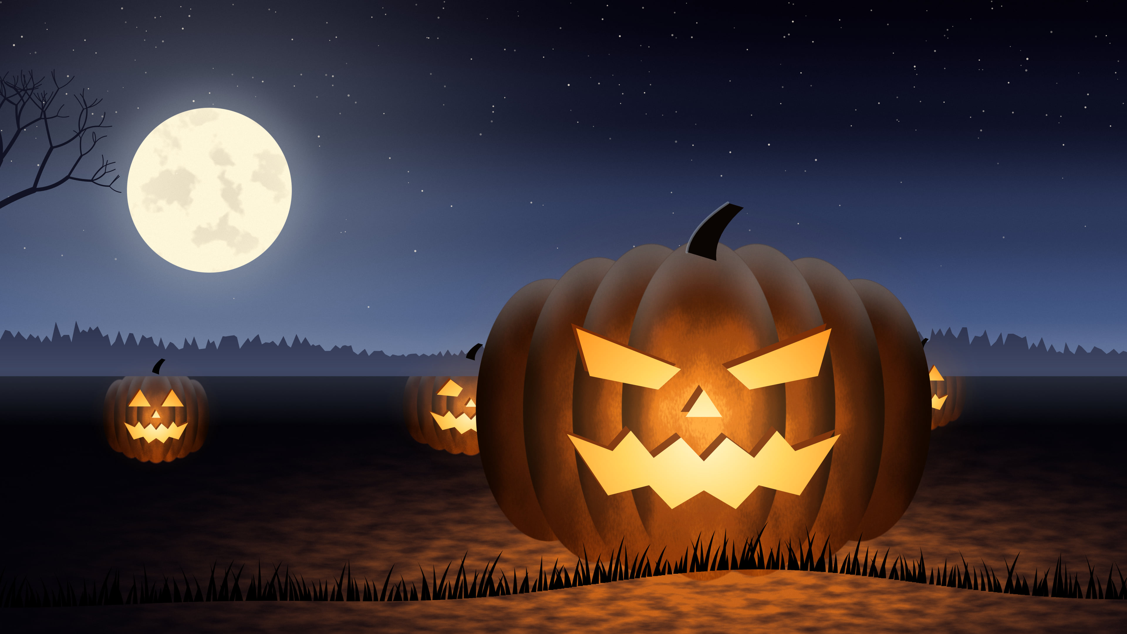 Navy Carved Jack O Lantern desktop wallpaper in 4K