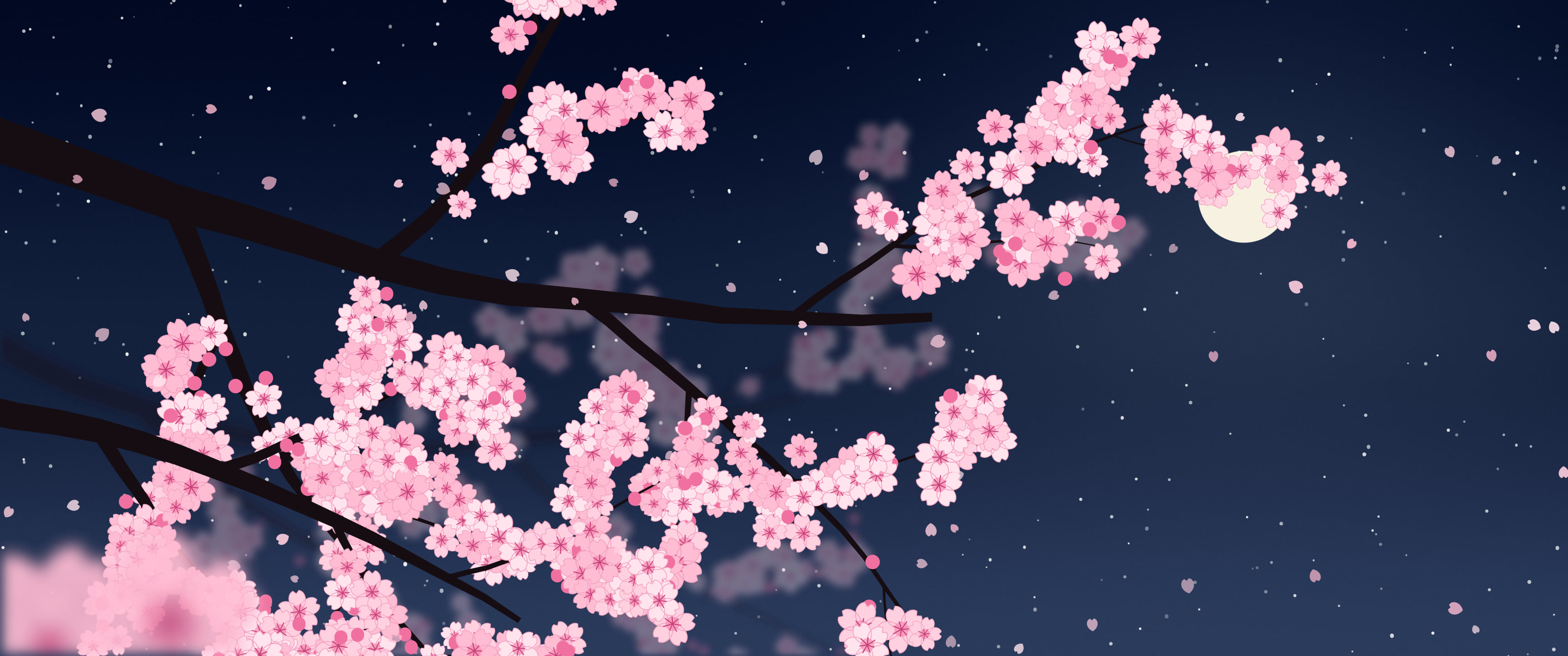 Navy Cherry Blossom Branch ultrawide wallpaper, 3440 × 1440