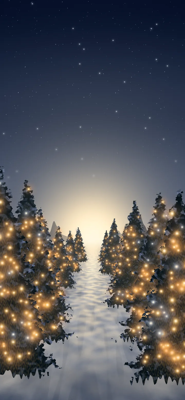 Navy Christmas Lights Forest Path wallpaper for iPhone and Android
