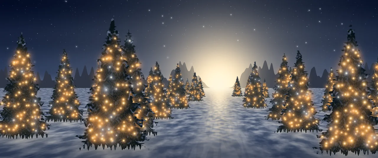 Navy Christmas Lights Forest Path ultrawide wallpaper, 3440 × 1440