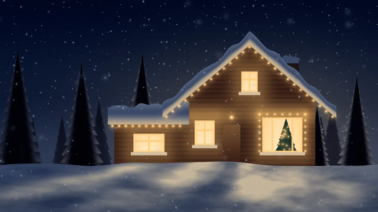 Navy Christmas Lights House desktop wallpaper in 4K