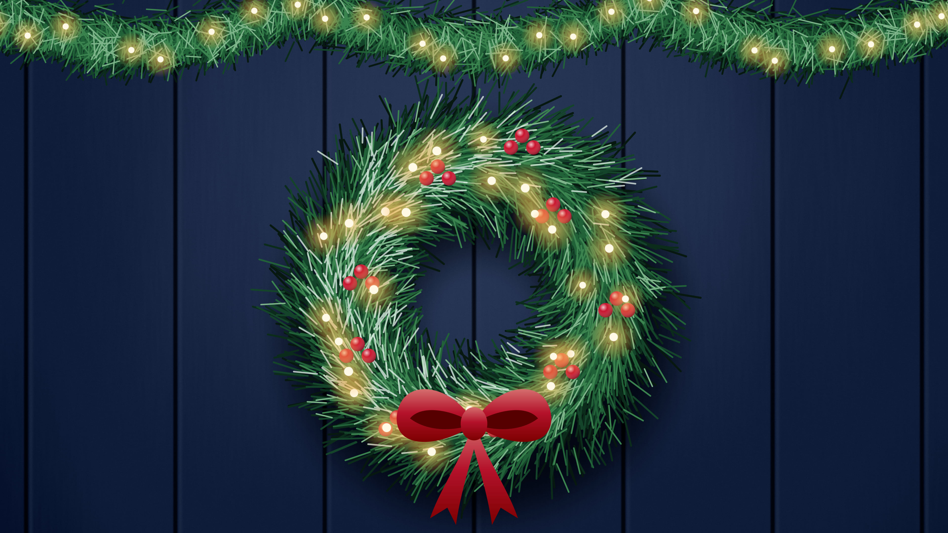 Navy Christmas Wreath desktop wallpaper in 4K