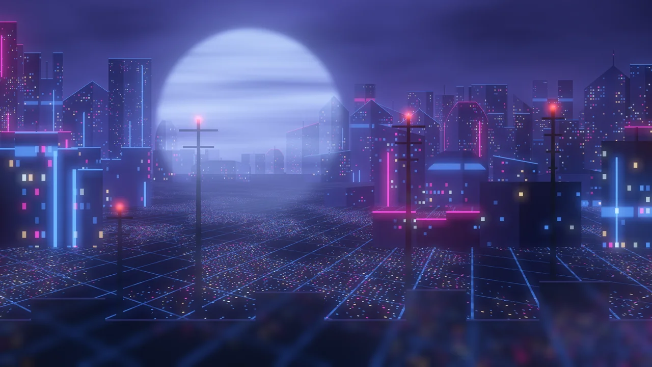 Navy Cyberpunk City Rooftop desktop wallpaper in 4K