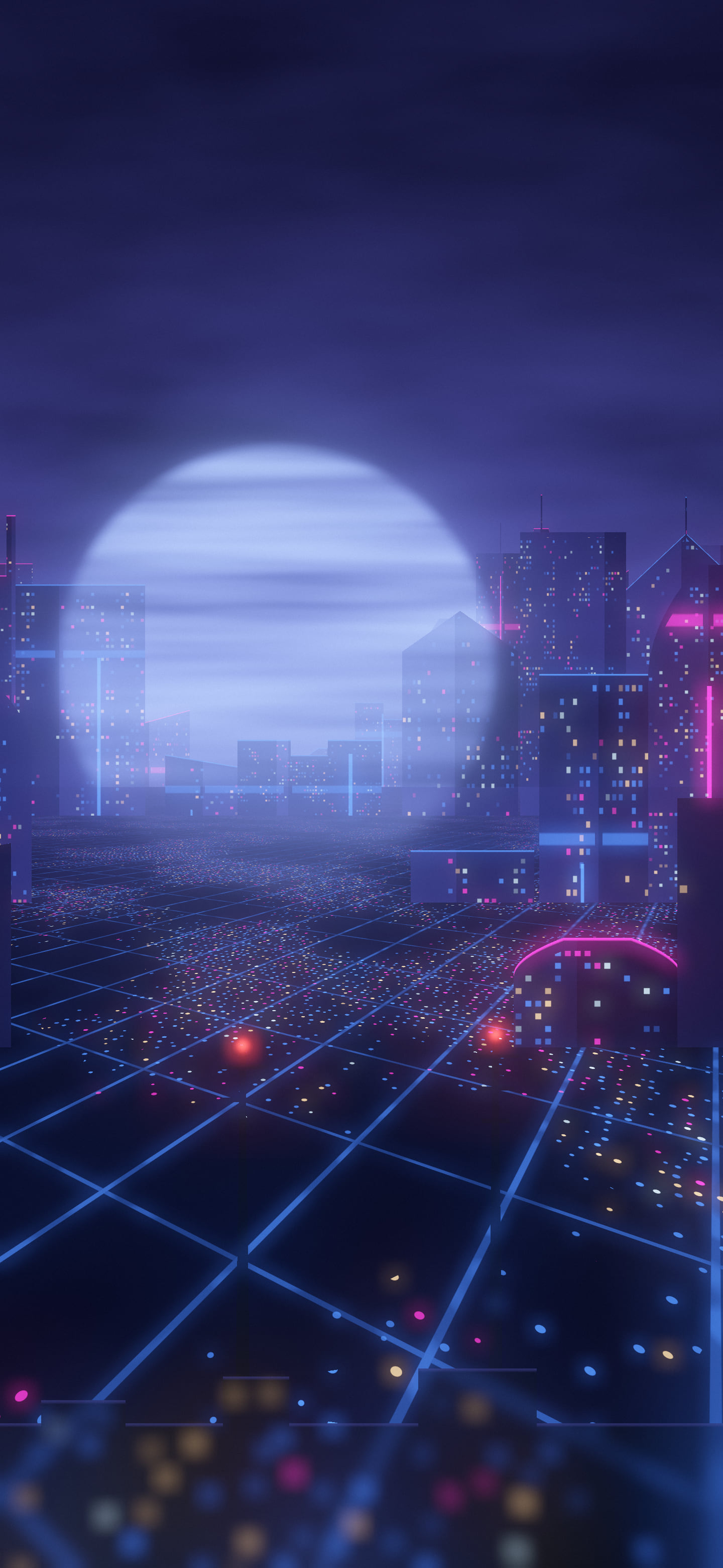 Navy Cyberpunk City Rooftop wallpaper for iPhone and Android