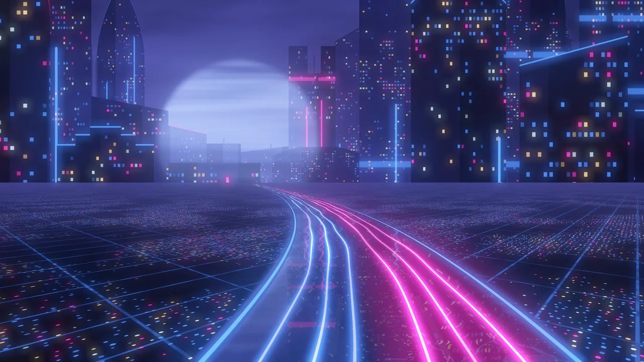 Navy Cyberpunk Highway desktop wallpaper in 4K