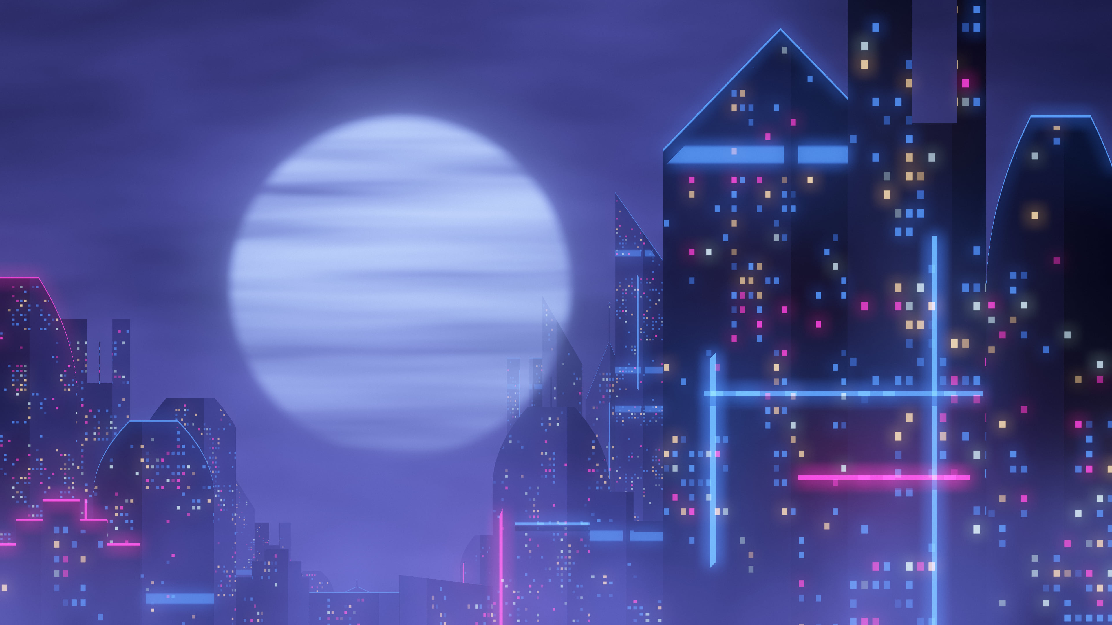Navy Cyberpunk Megacity desktop wallpaper in 4K