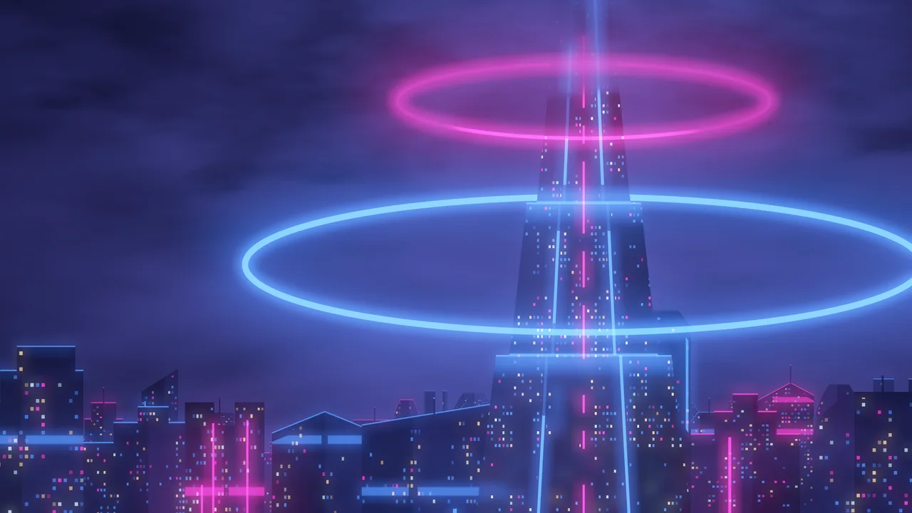 Navy Cyberpunk Tower desktop wallpaper in 4K