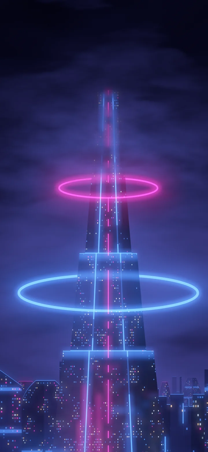 Navy Cyberpunk Tower wallpaper for iPhone and Android