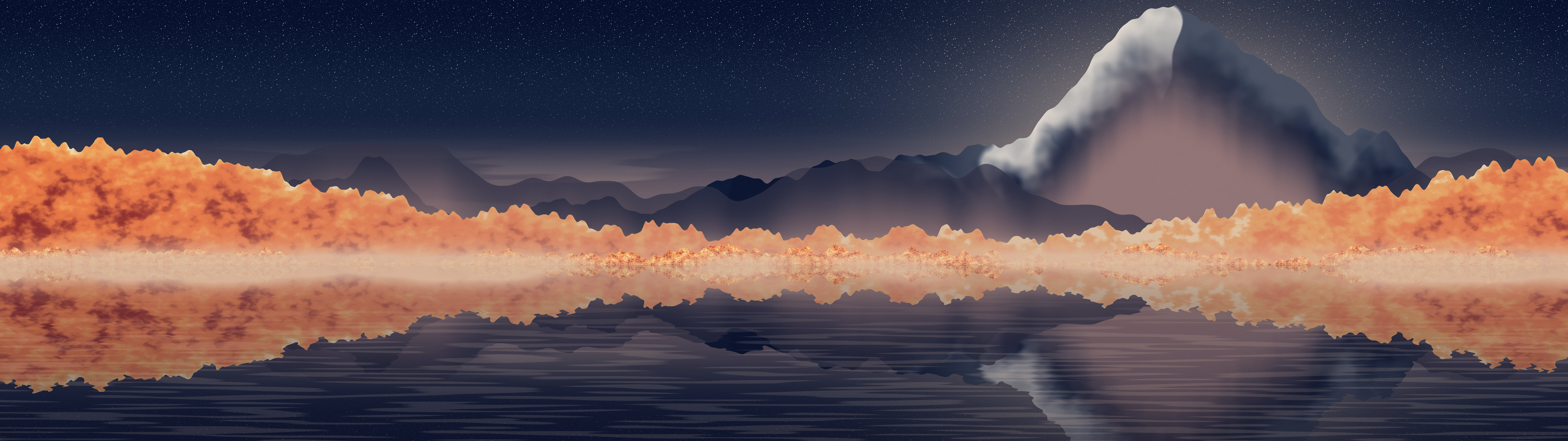 Navy Fall Mountain Lake dual monitor wallpaper, 7680 × 2160