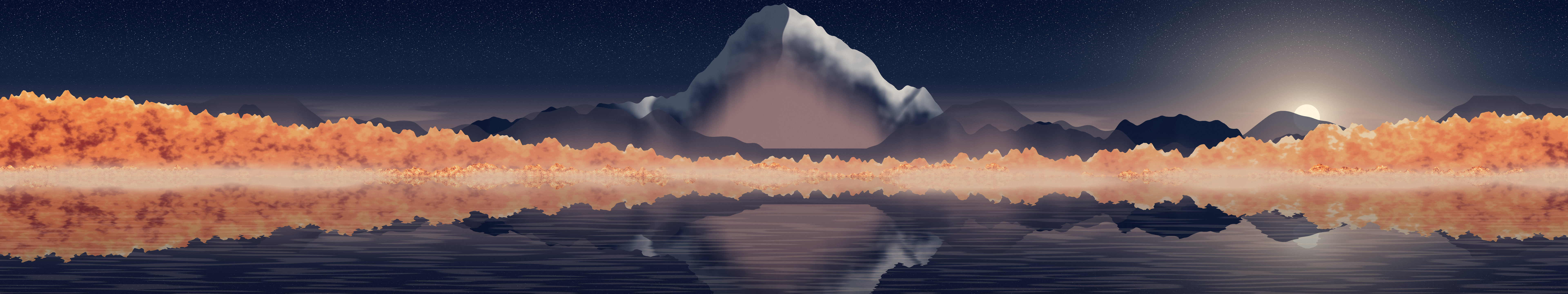 Navy Fall Mountain Lake triple monitor wallpaper, 7680 × 1440