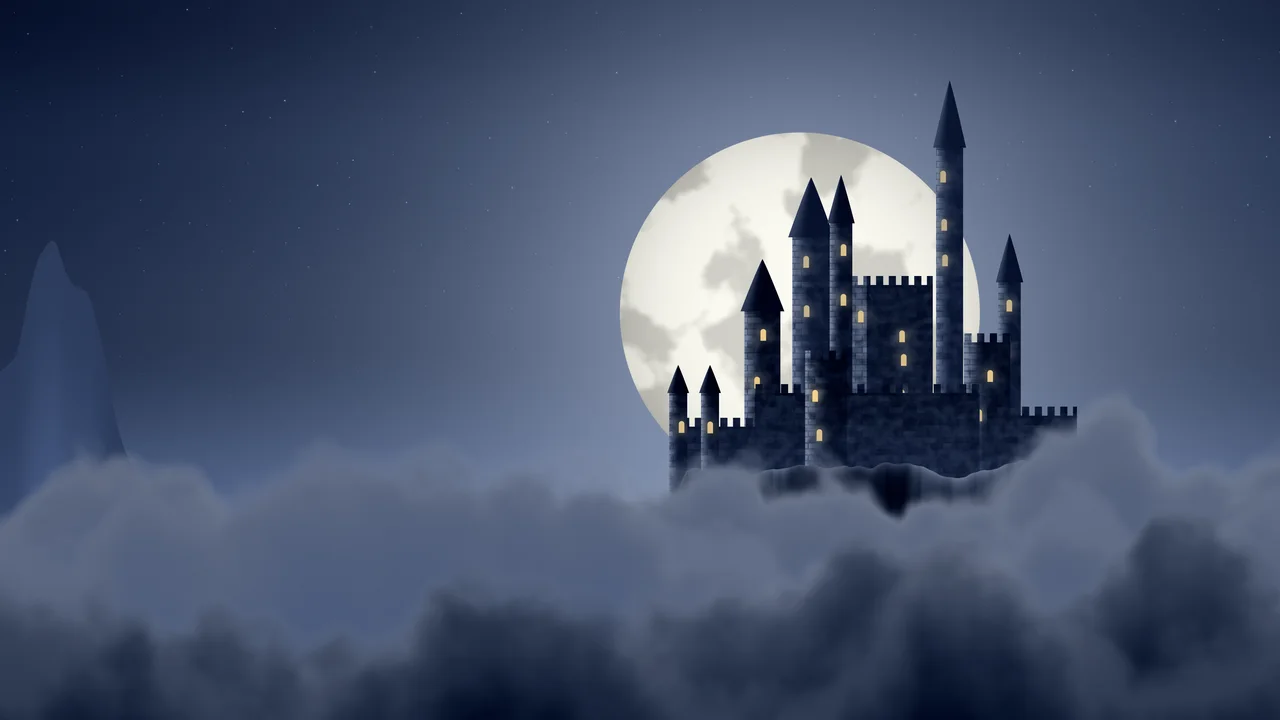 Navy Fantasy Castle in the Clouds desktop wallpaper in 4K