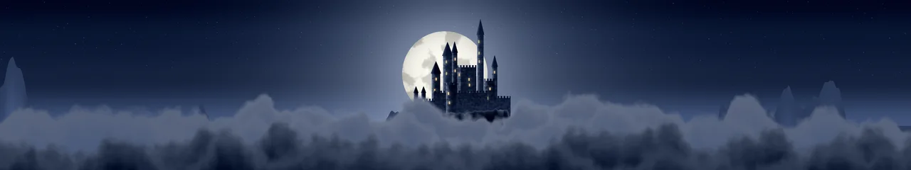 Navy Fantasy Castle in the Clouds triple monitor wallpaper, 7680 × 1440