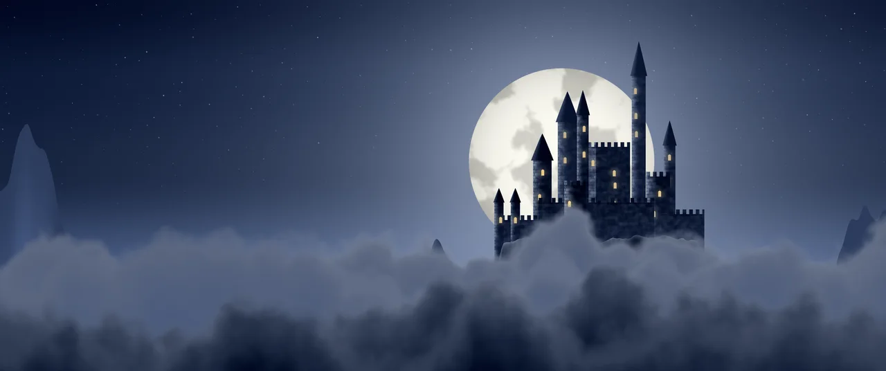 Navy Fantasy Castle in the Clouds ultrawide wallpaper, 3440 × 1440