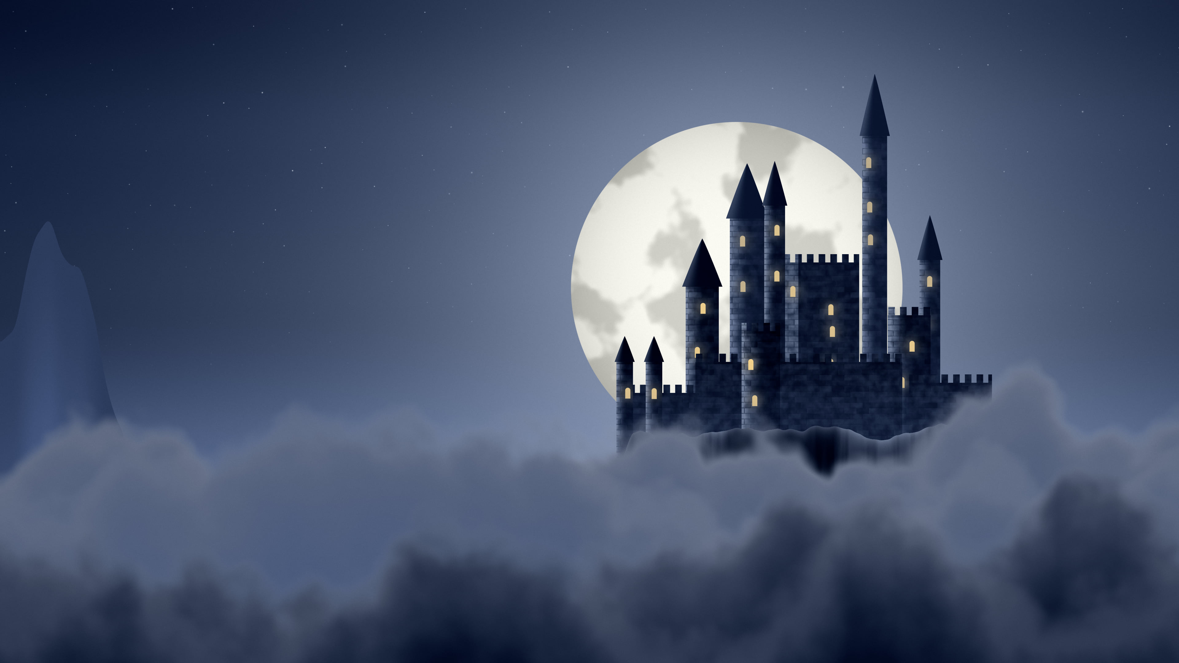 Navy Fantasy Castle in the Clouds desktop wallpaper in 4K