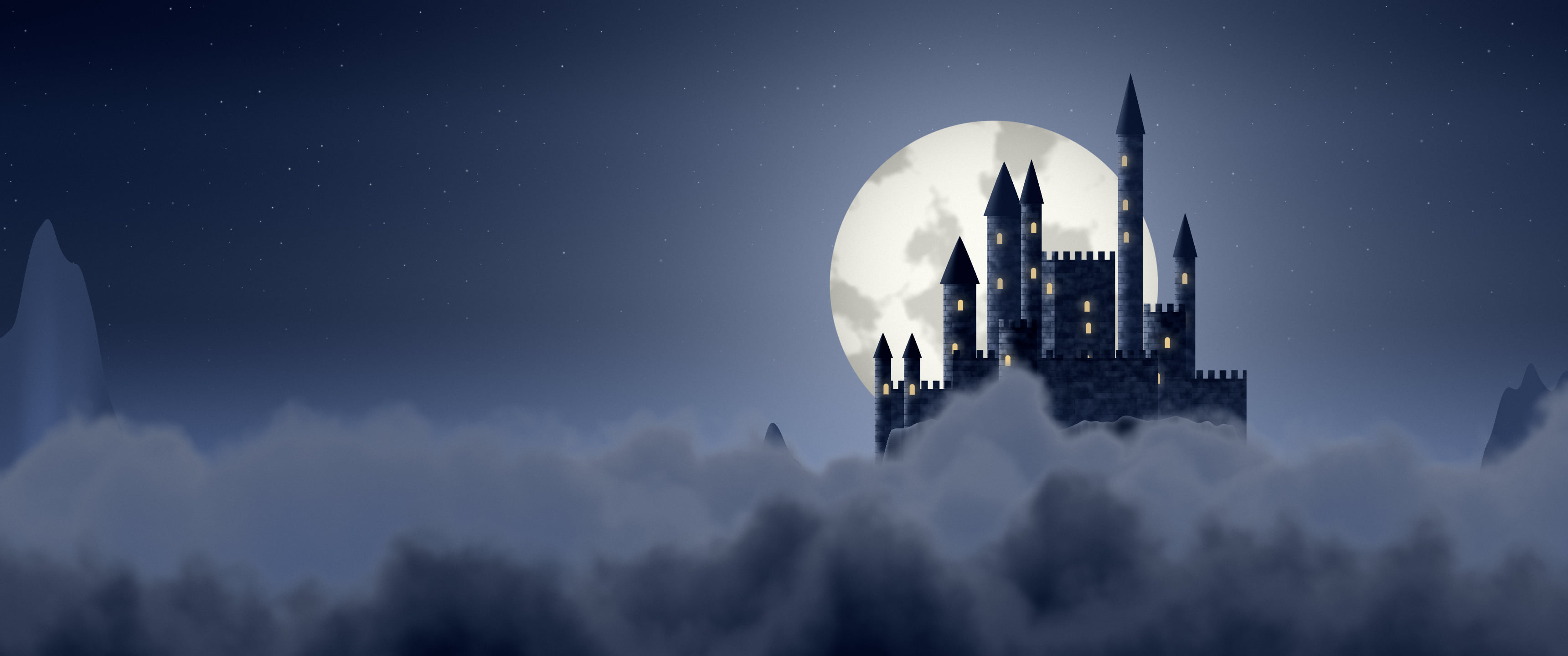 Navy Fantasy Castle in the Clouds ultrawide wallpaper, 3440 × 1440