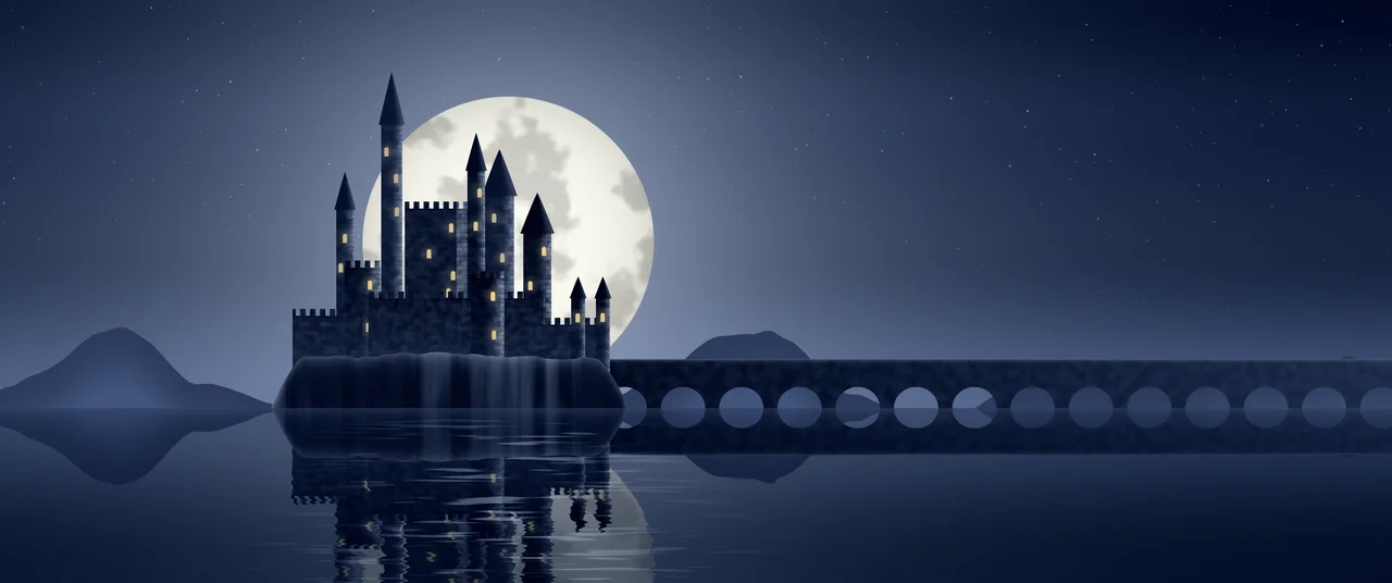 Navy Fantasy Castle on a Lake ultrawide wallpaper, 3440 × 1440