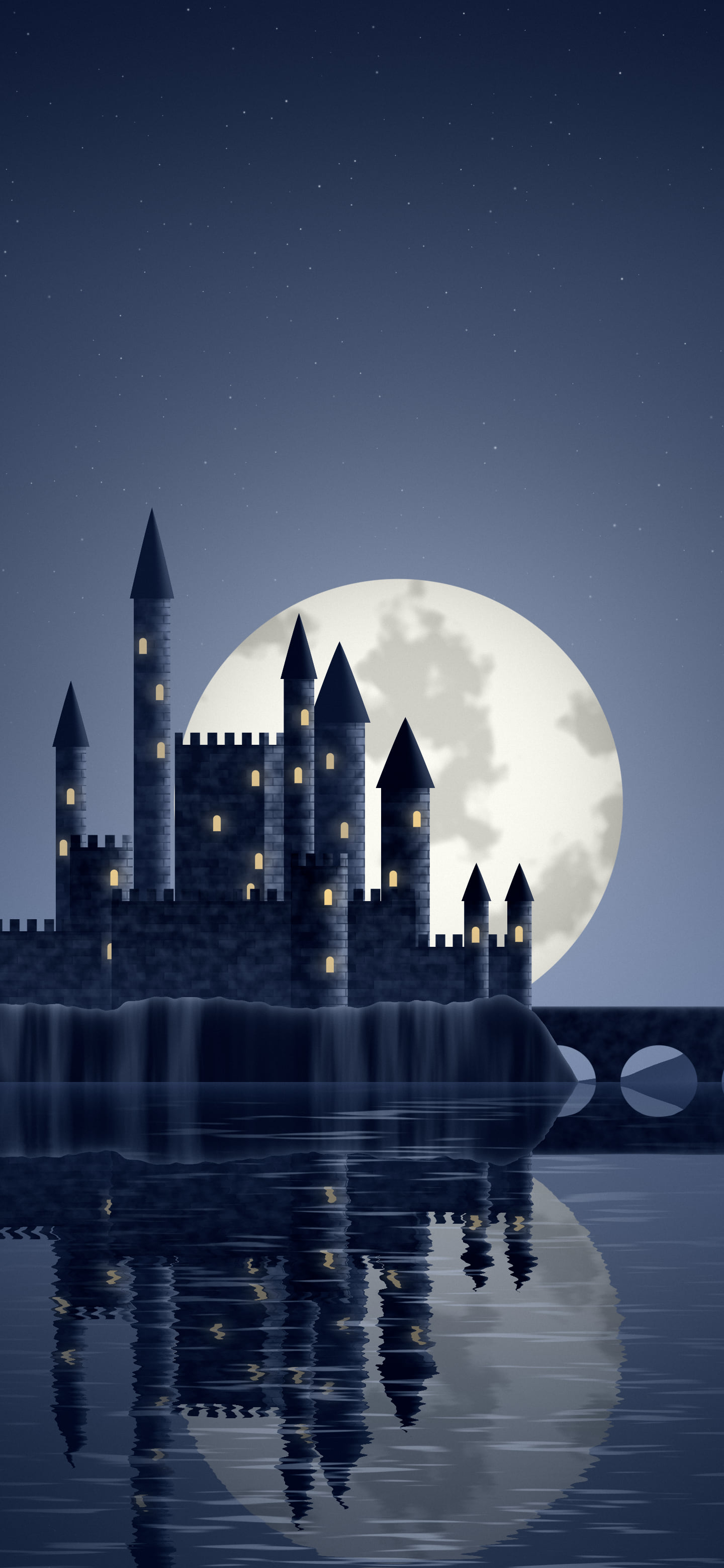 Navy Fantasy Castle on a Lake wallpaper for iPhone and Android