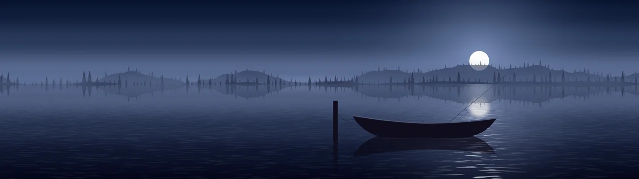 Navy Fishing Rowboat on a Misty Lake dual monitor wallpaper, 7680 × 2160