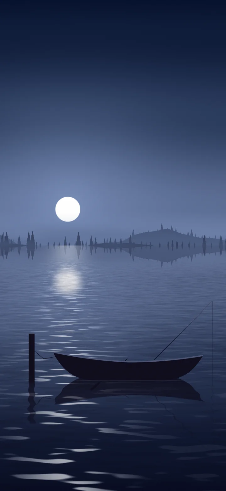Navy Fishing Rowboat on a Misty Lake wallpaper for iPhone and Android
