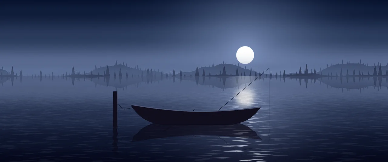 Navy Fishing Rowboat on a Misty Lake ultrawide wallpaper, 3440 × 1440