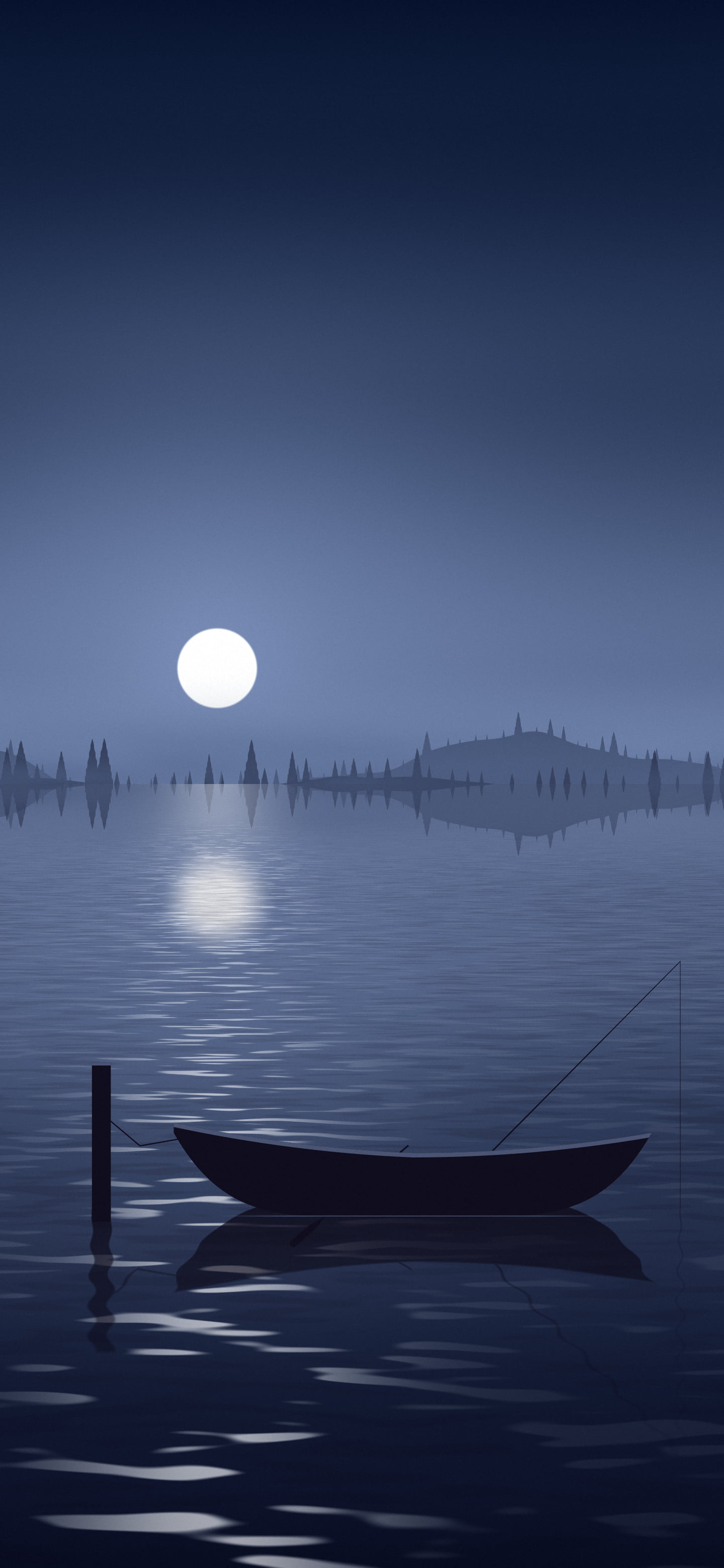 Navy Fishing Rowboat on a Misty Lake wallpaper for iPhone and Android
