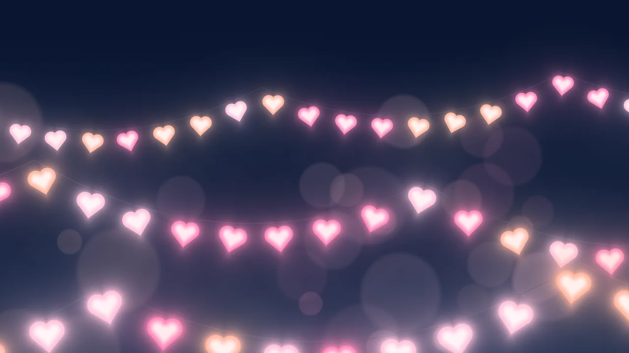 Navy Heart String Lights desktop wallpaper in 4K