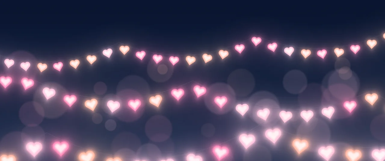 Navy Heart String Lights ultrawide wallpaper, 3440 × 1440