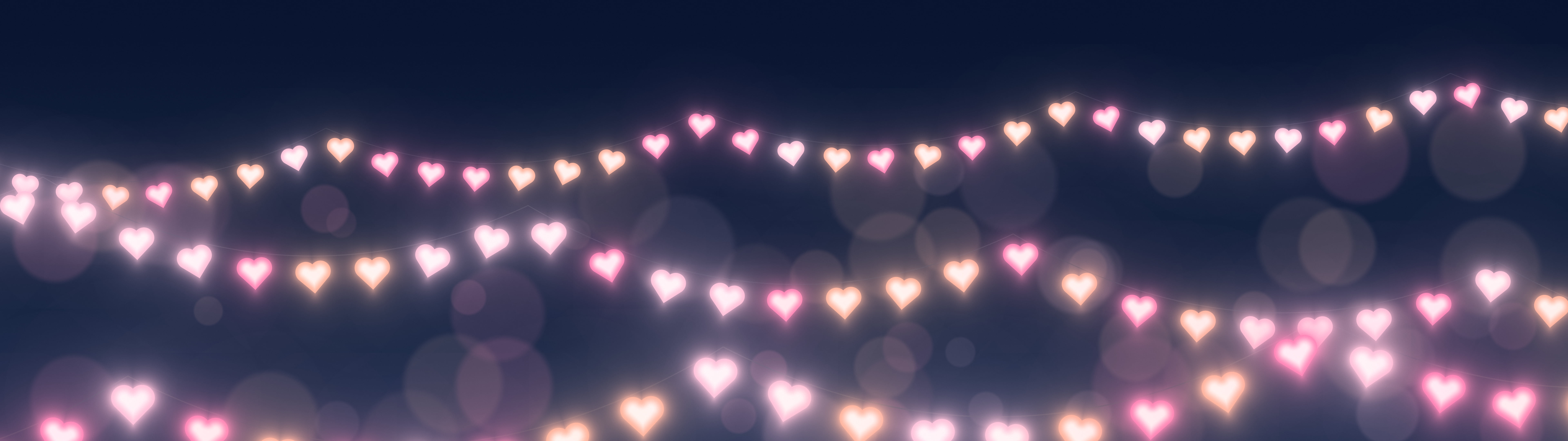 Navy Heart String Lights dual monitor wallpaper, 7680 × 2160