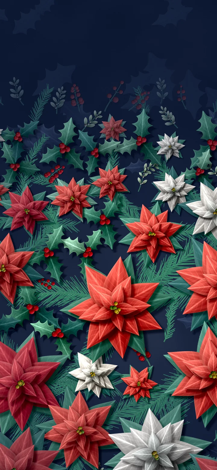 Navy Holly and Poinsettia Pattern wallpaper for iPhone and Android