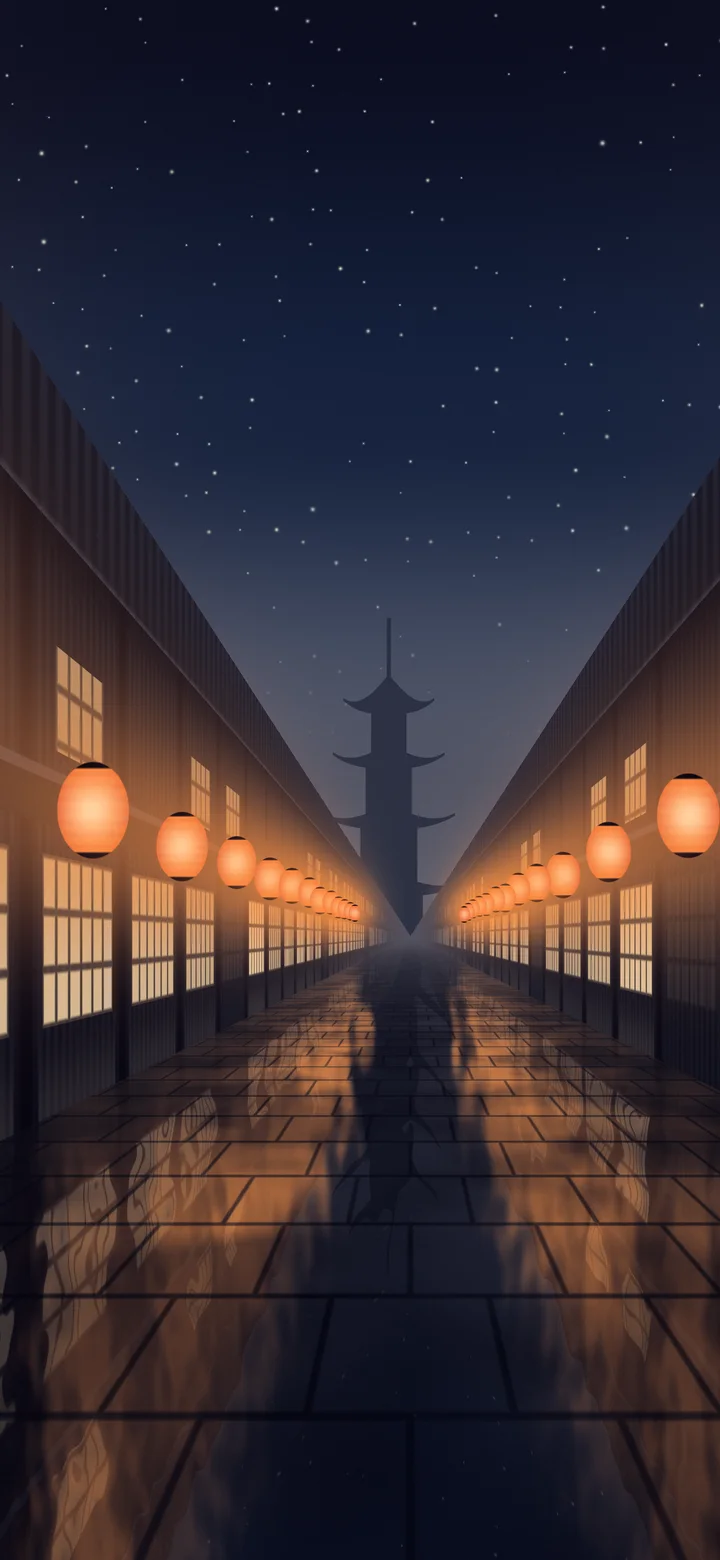 Navy Japanese Lantern Street wallpaper for iPhone and Android