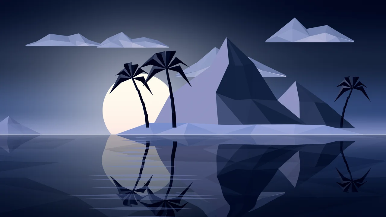 Navy Low Poly Island at Sunset desktop wallpaper in 4K