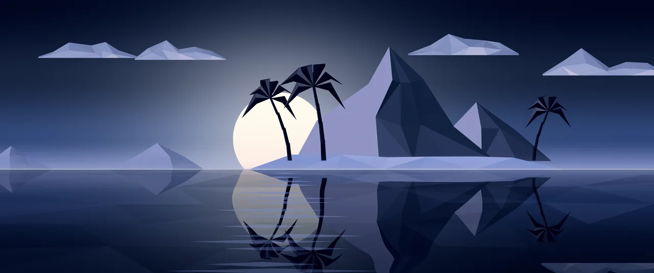 Navy Low Poly Island at Sunset ultrawide wallpaper, 3440 × 1440