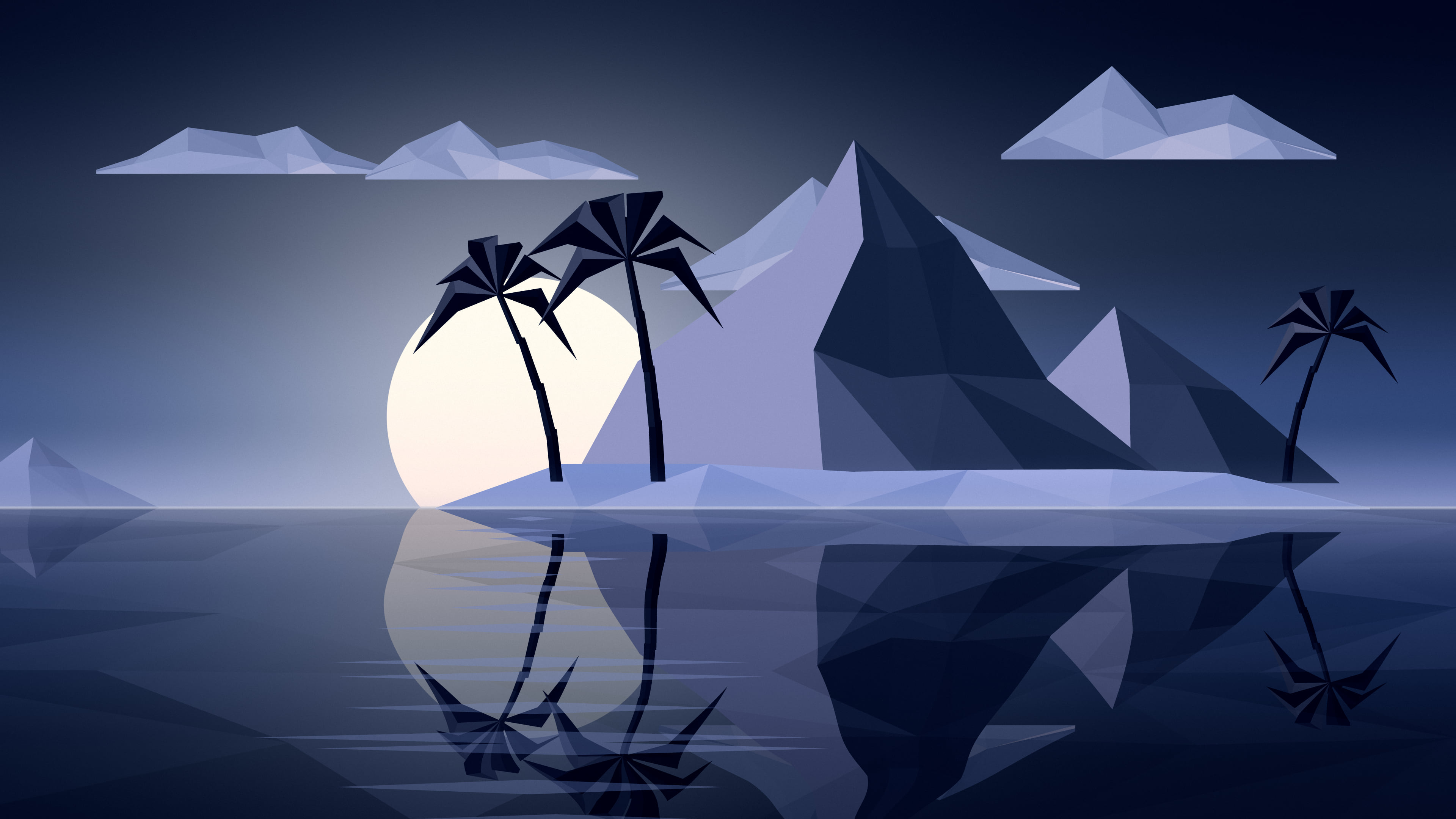 Navy Low Poly Island at Sunset desktop wallpaper in 4K