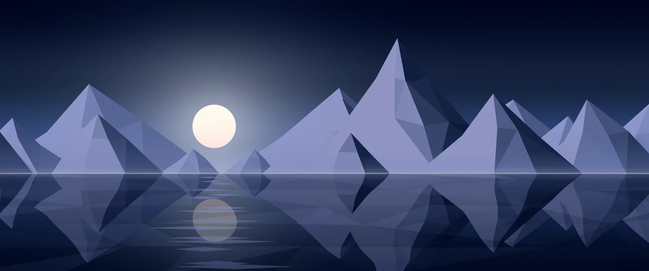 Navy Low Poly Mountain Lake at Sunset ultrawide wallpaper, 3440 × 1440