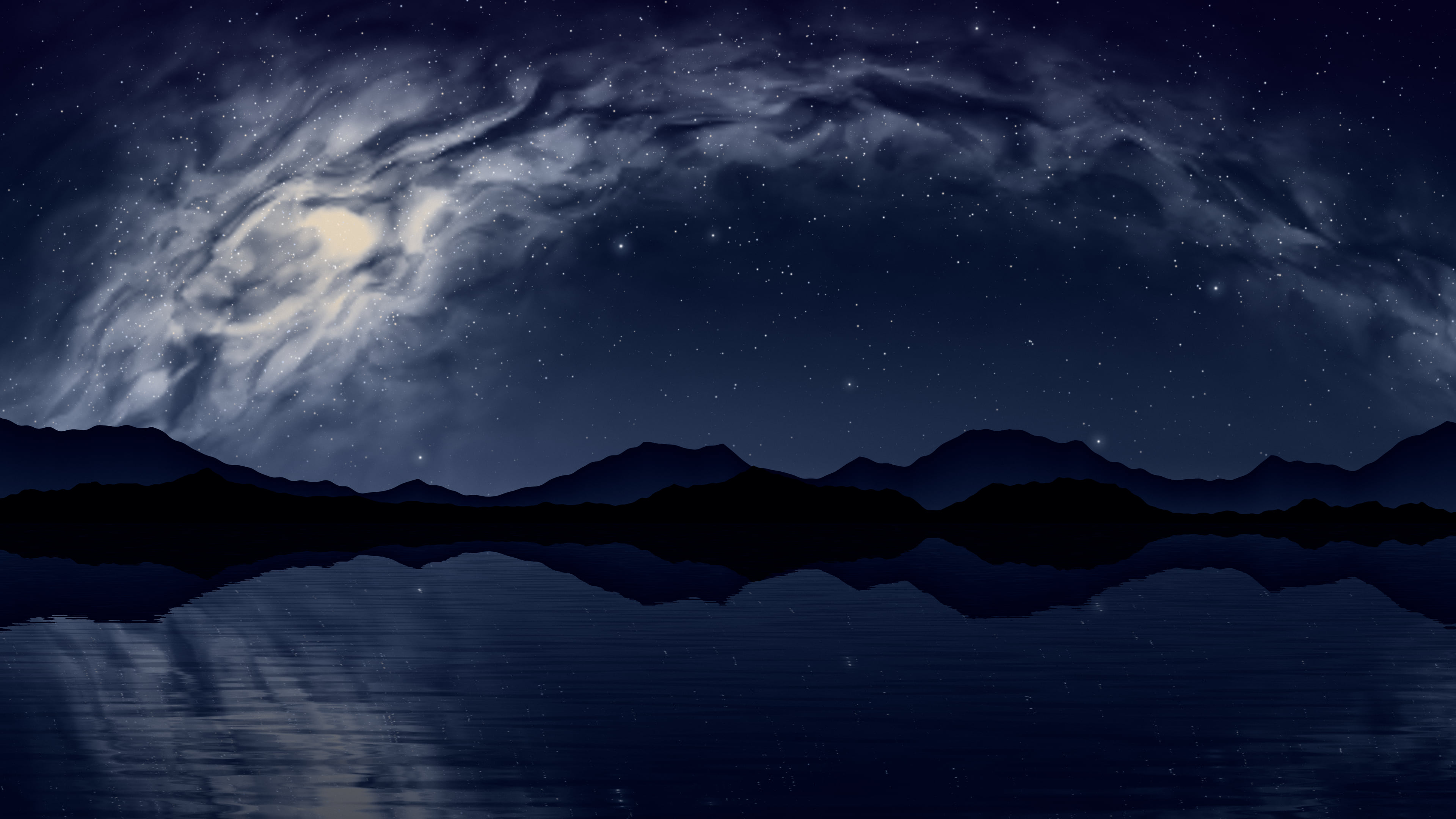 Navy Milky Way over a Lake desktop wallpaper in 4K