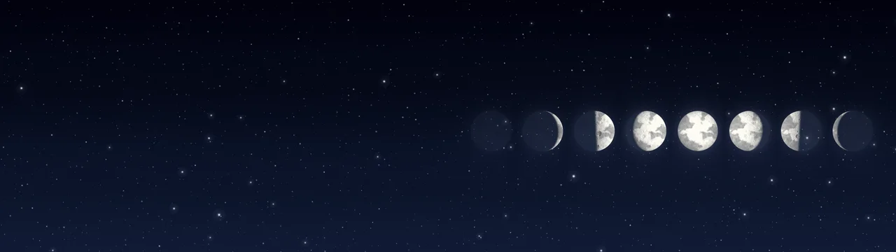 Navy Moon Phases dual monitor wallpaper, 7680 × 2160