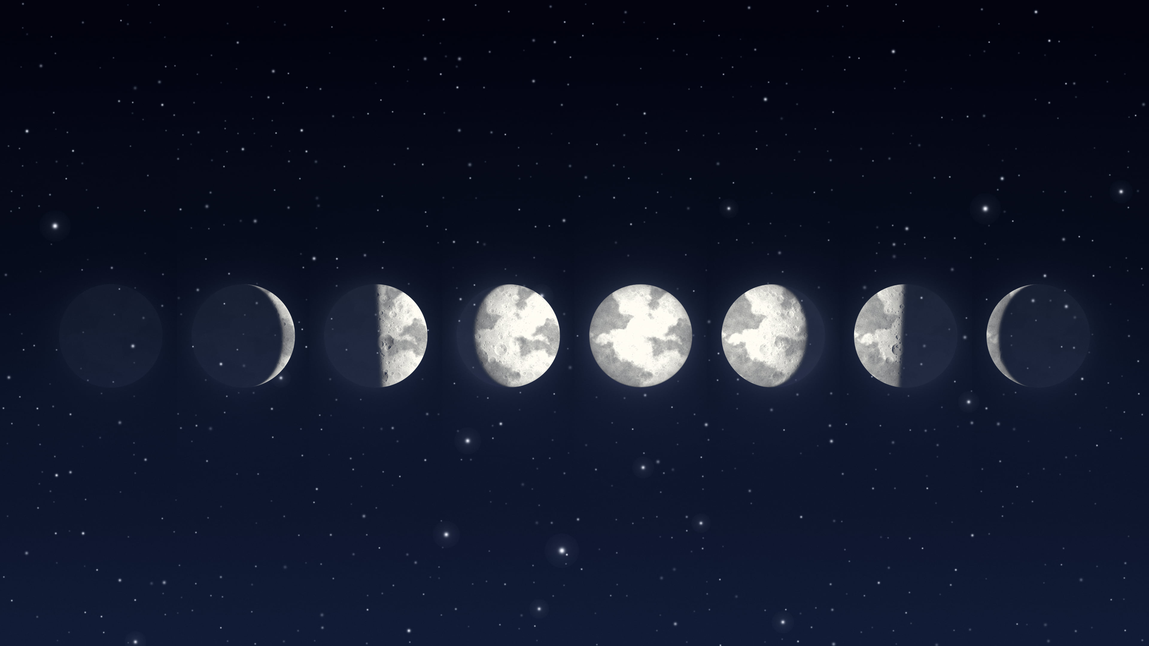 Navy Moon Phases desktop wallpaper in 4K