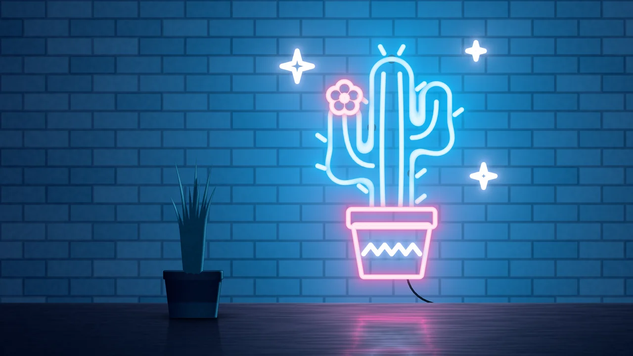 Navy Neon Cactus desktop wallpaper in 4K