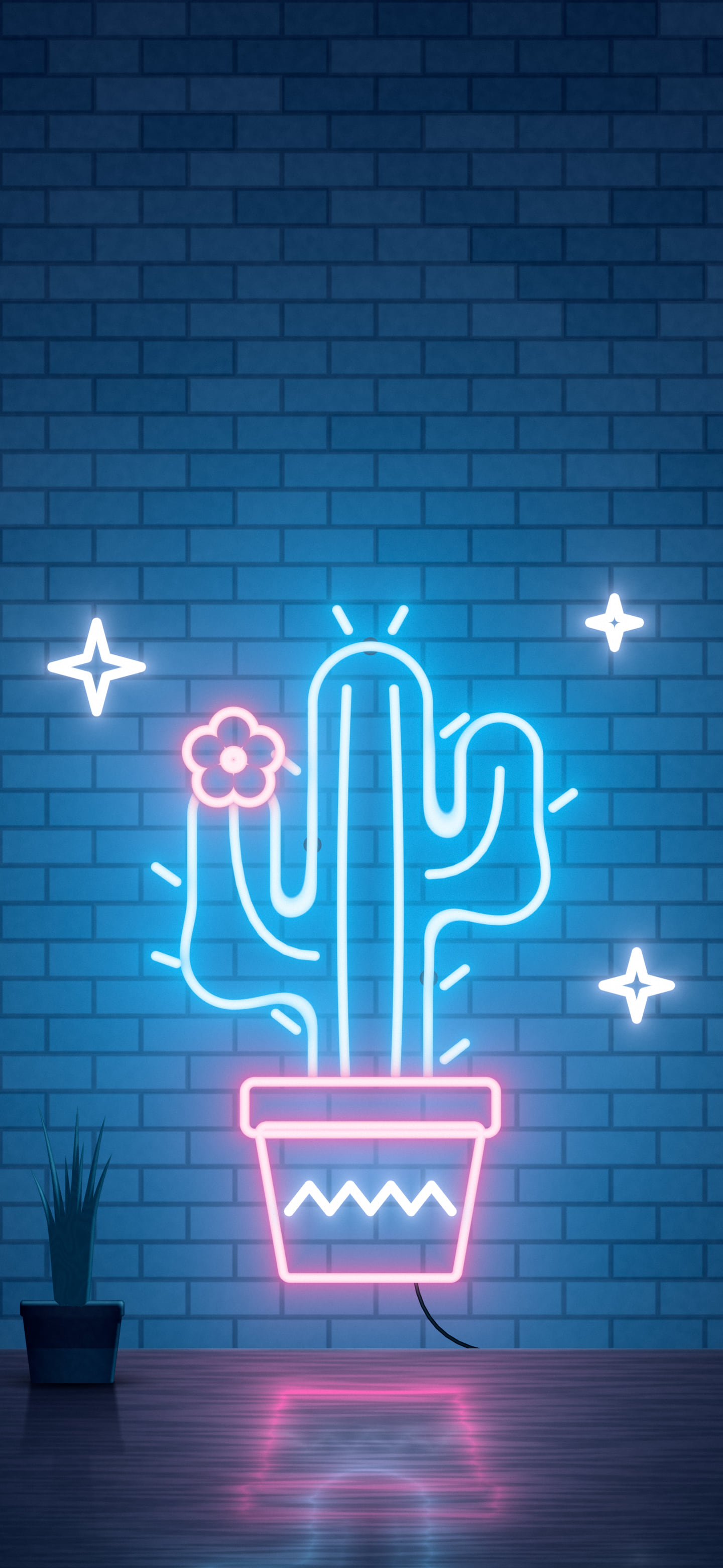 Navy Neon Cactus wallpaper for iPhone and Android